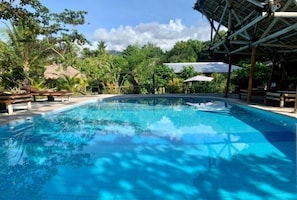 Outdoor pool, pool umbrellas, sun loungers - Budi Sun Resort (Maumere)