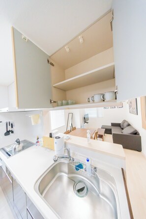 Design huis (Private Vacation Home) | Privékeuken | Een koelkast, een magnetron, een kookplaat, een vaatwasser