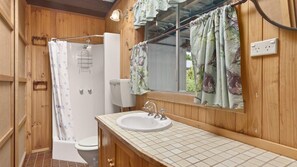 Shower, free toiletries, hair dryer