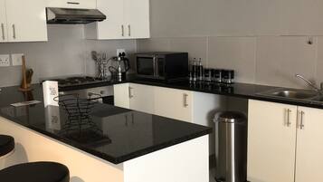 Executive Apartment | Private kitchen | Fridge, microwave, stovetop, electric kettle