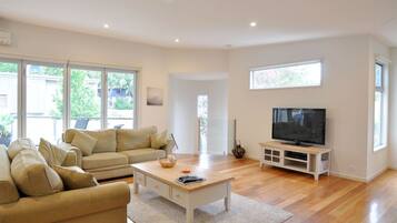 Smart TV, fireplace, DVD player