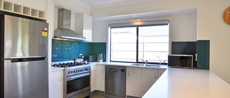 Fridge, microwave, oven, dishwasher