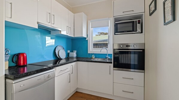 Fridge, microwave, dishwasher