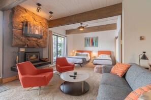 TV, fireplace, video games, DVD player