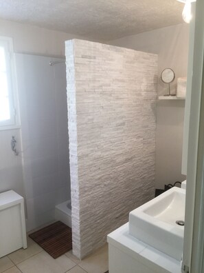 Shower, hair dryer, toilet paper