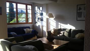 Smart TV, chimenea, reproductor de DVD, mesa de ping pong