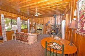 Televisión, chimenea y reproductor de DVD 