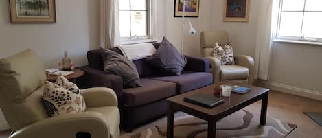 LCD TV, fireplace, DVD player, books