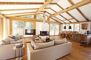 Smart TV, chimenea y estéreo