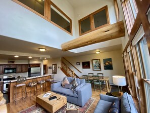 Televisio, takka, DVD-soitin, kirjoja