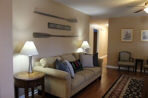 Älytelevisio, takka, kirjoja, videokirjasto