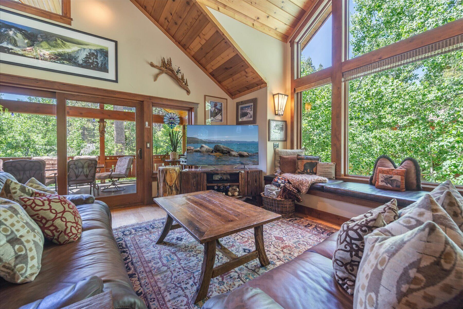 TV connectée, cheminée, lecteur de DVD, livres