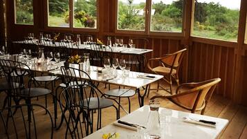 Dinner served, barbecue, garden views