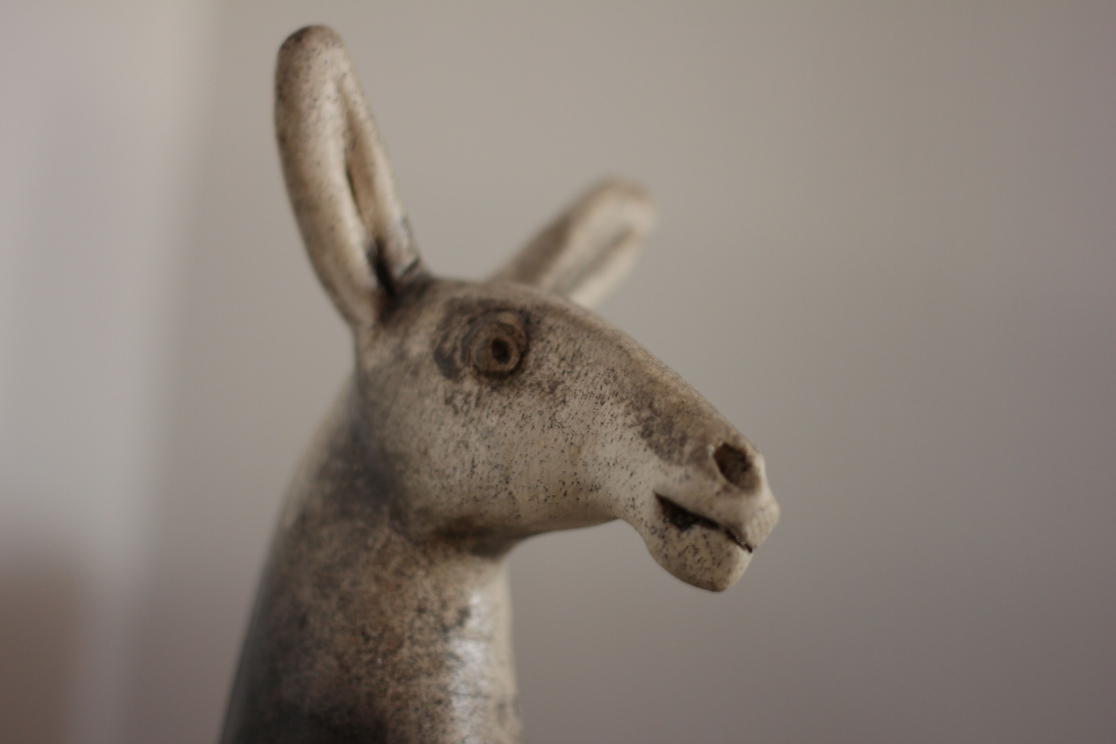 Un primo piano di una scultura dalla superficie liscia e dalla texture evidente.