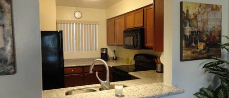 Fridge, microwave, oven, dishwasher