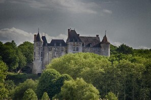 A large stone castle with multiple towers and turrets, surrounded by dense green trees. - Chambre d'Hôtes Proche de Briare (Saint-Firmin-sur-Loire)