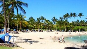 A beach with palm trees, clear blue sky, and people relaxing. - Stunning 4  bed, 3 1/2 bath Mauna Lani home near beach, golf (Waimea)