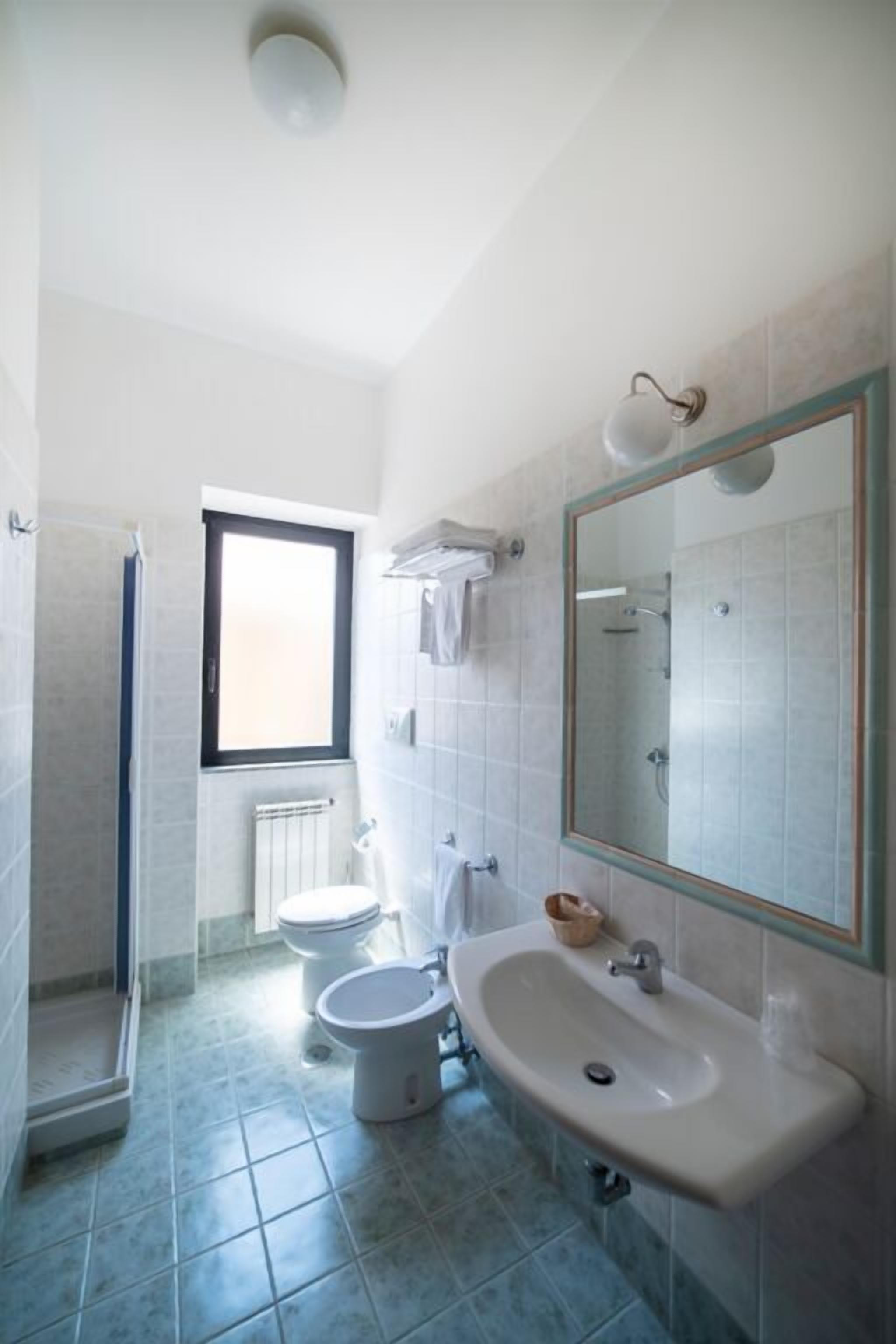 rainfall showerhead, hair dryer, towels