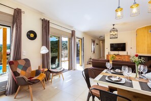 Family Villa, 4 Bedrooms, Private Pool | Living area | 32-inch flat-screen TV with satellite channels, TV - Trules (Rethymno)
