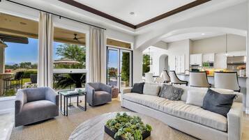 Smart TV, fireplace, foosball, table tennis