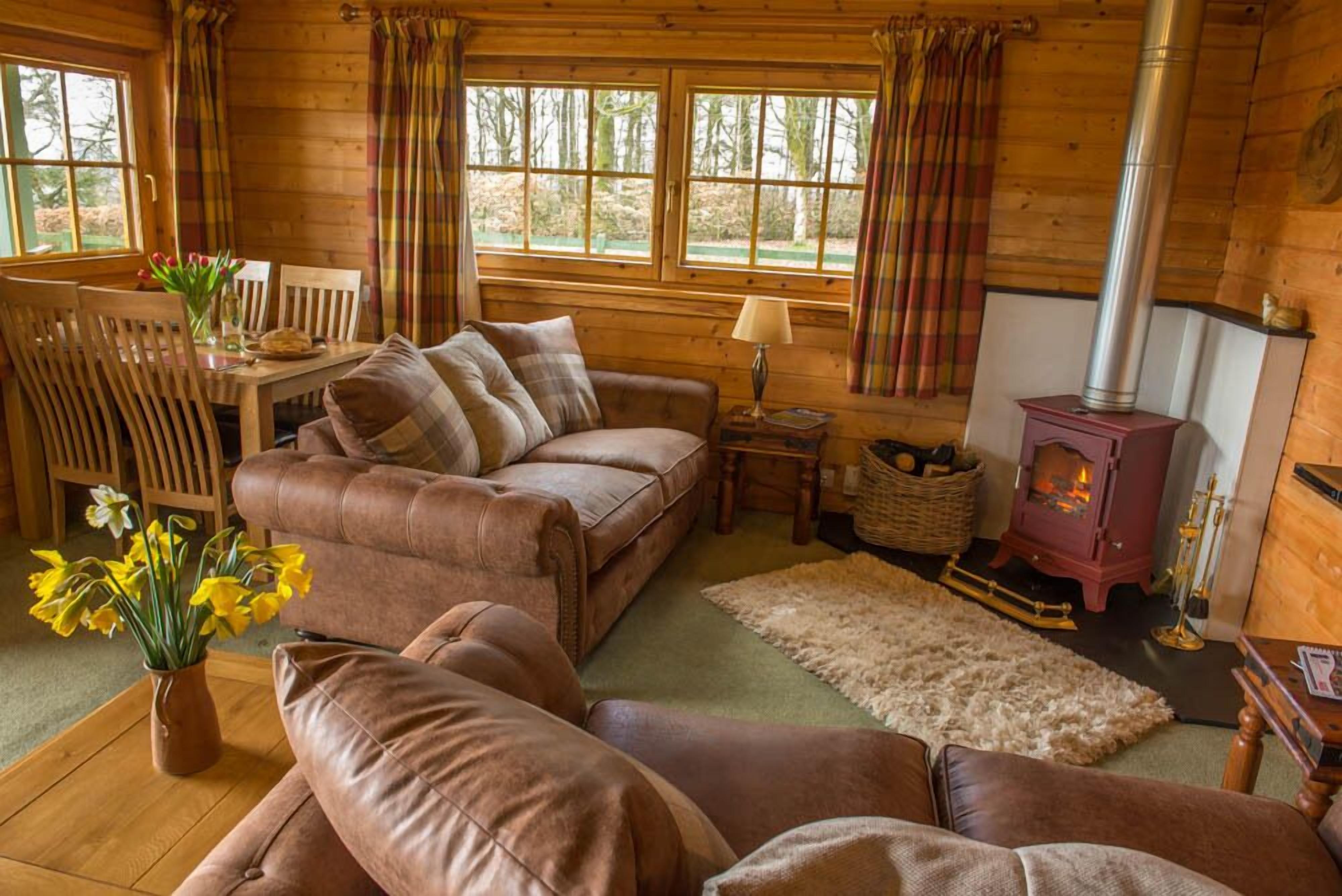 Nhà gỗ, 2 phòng ngủ | Khu phòng khách | TV màn hình phẳng 