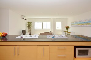 Apartment | Private kitchen | Fridge, microwave, oven, stovetop