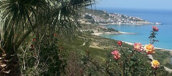 studio 2 chambres,4 pers, grande terrasse fleurie, vue  imprenable sur la plage
