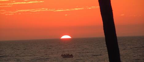 On the beach, sun loungers, beach towels