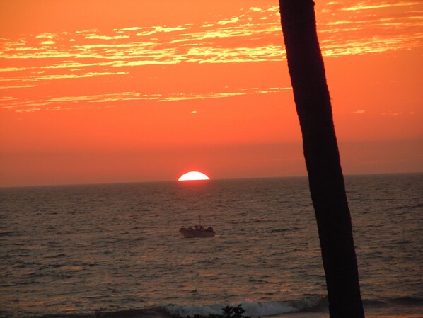 On the beach, sun-loungers, beach towels