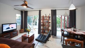 Smart TV, DVD player, books