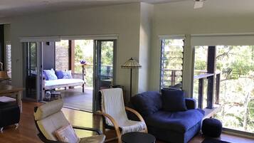 TV, DVD player, books, video library