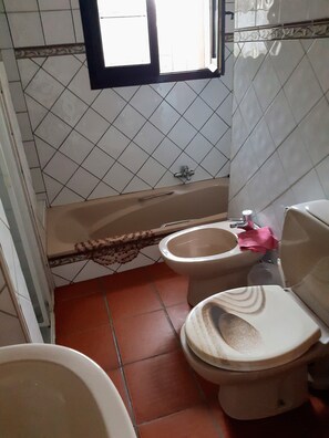 Bañera, secador de pelo, bidet, toallas
