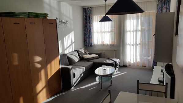 Fernseher, Kamin, Tischtennisplatte, Bücher