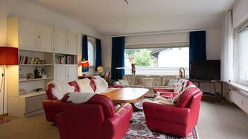 Flat-screen TV, books