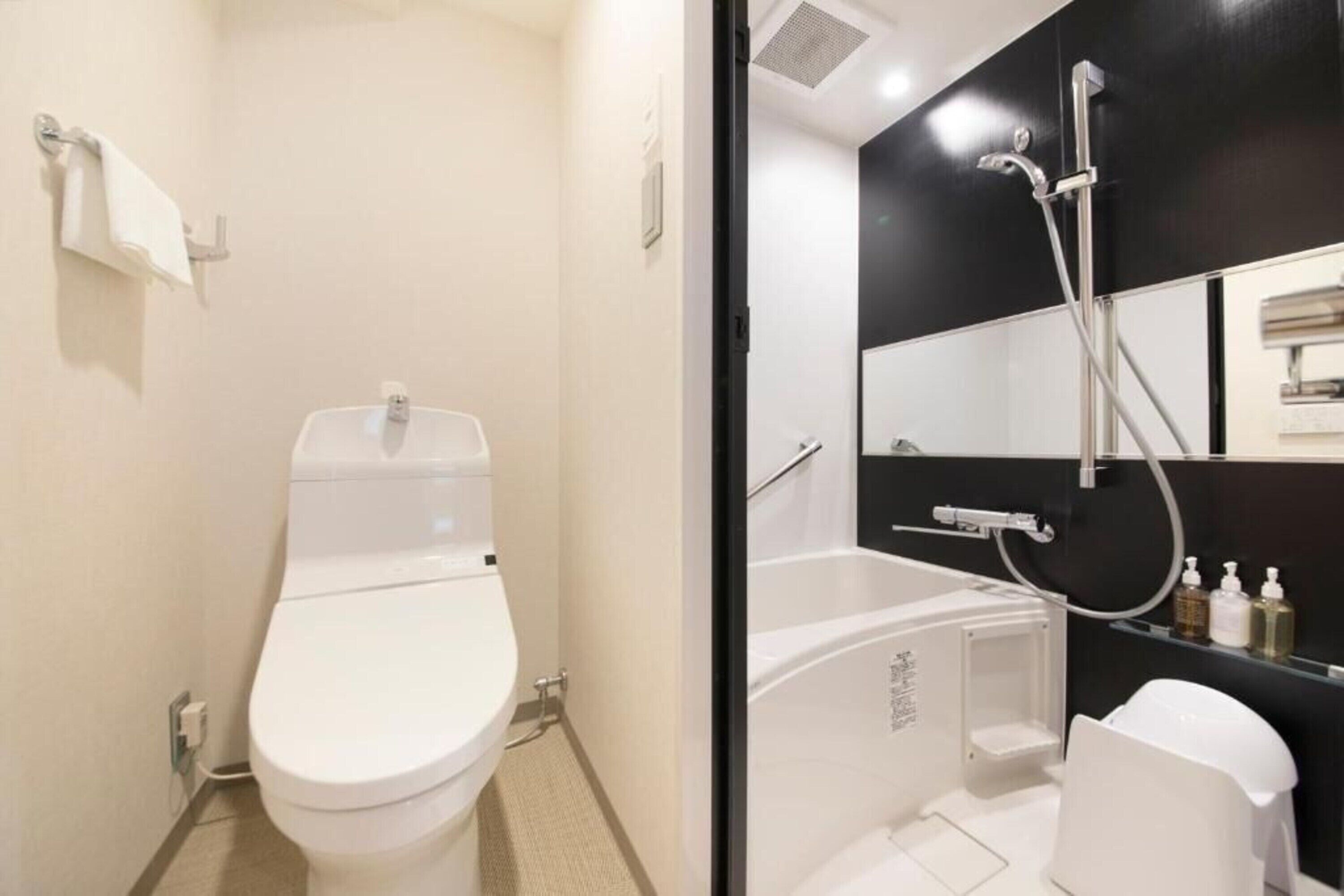 separate bathtub and shower, free toiletries, hair dryer, slippers