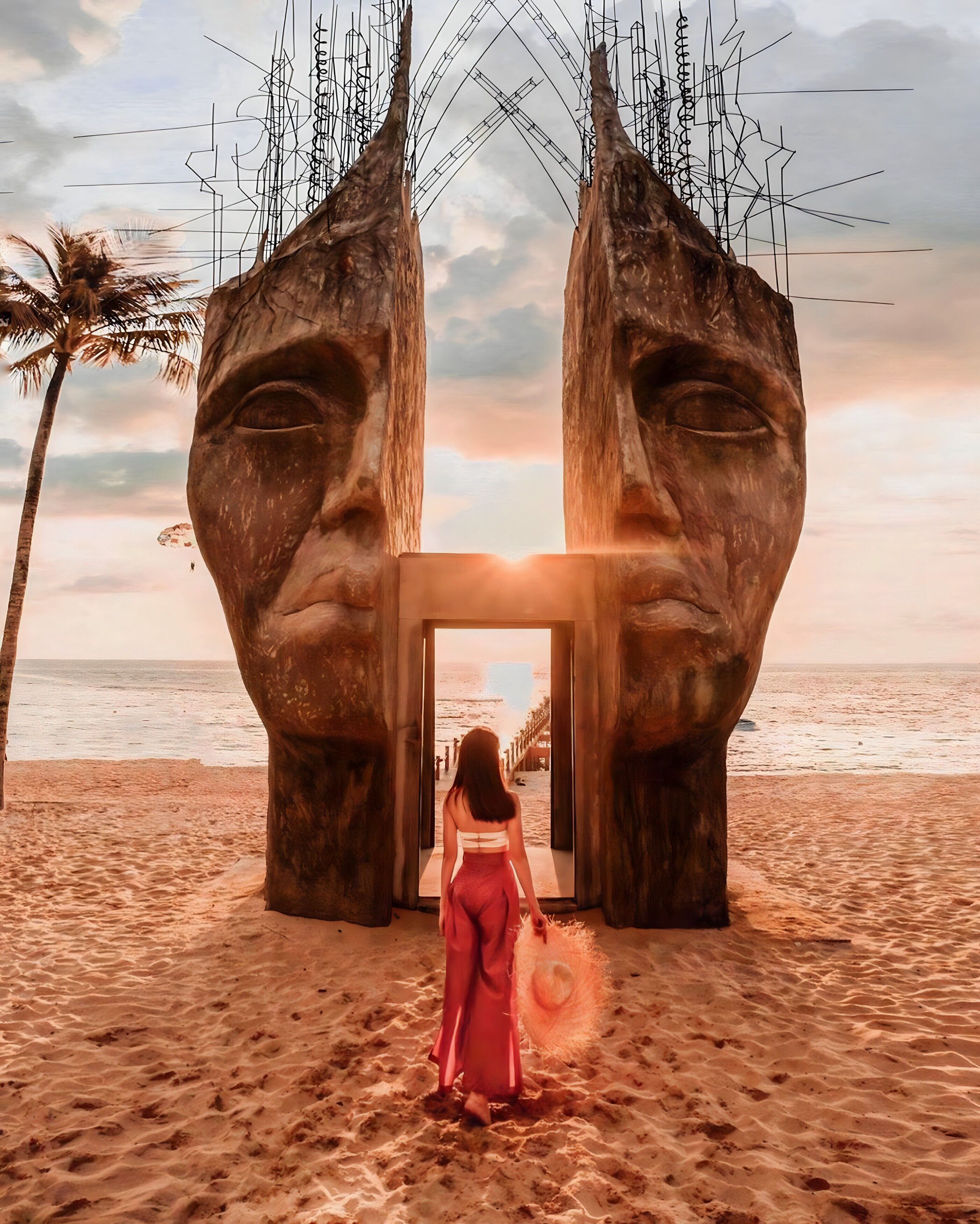 在海滩、海滩遮阳伞、沙滩毛巾、间海滩酒吧