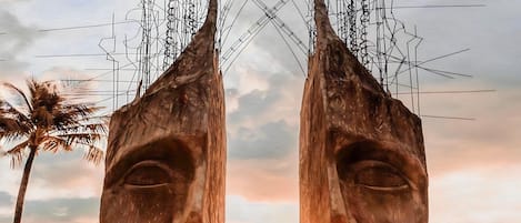 On the beach, beach umbrellas, beach towels, beach bar