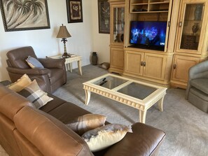 TV, DVD player, books, stereo