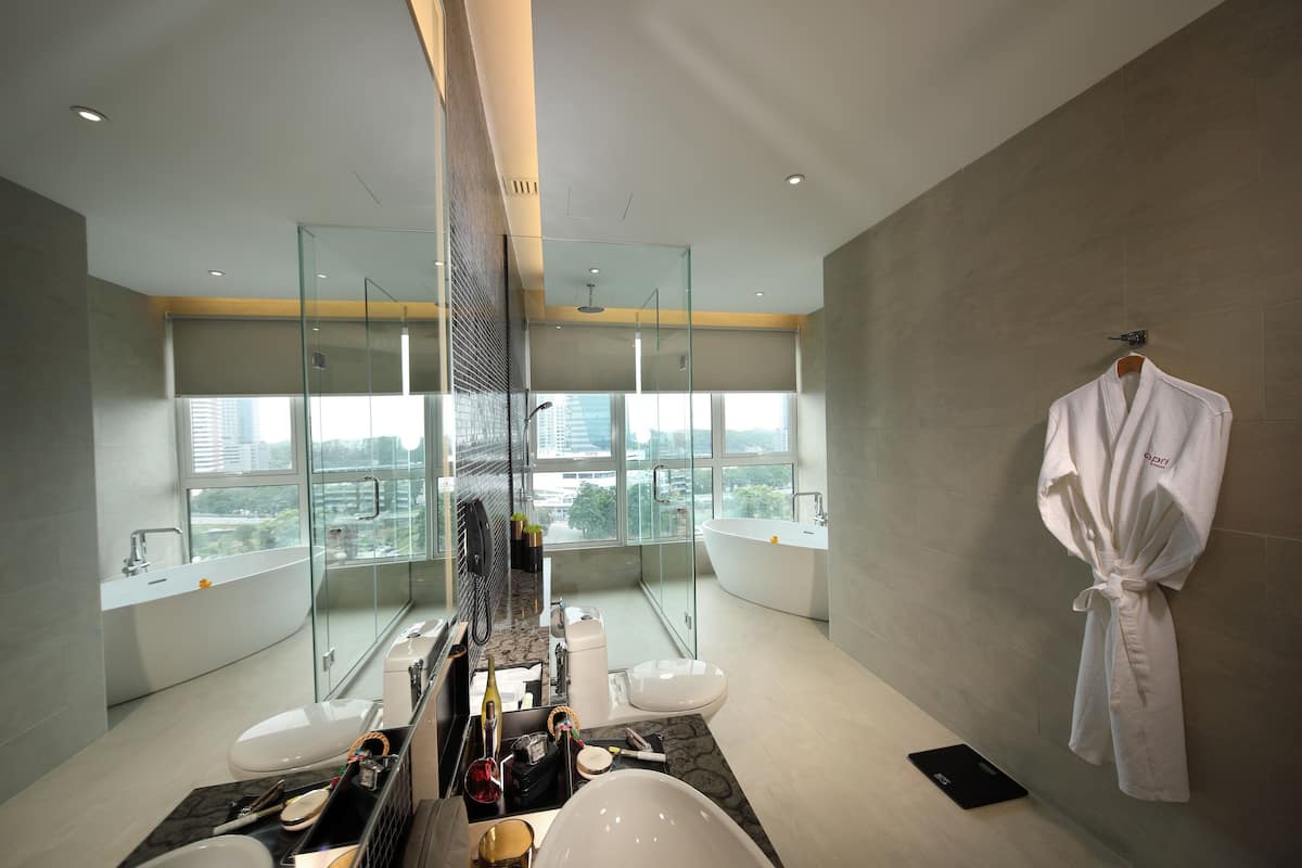 free toiletries, hair dryer, bathrobes, slippers