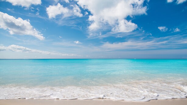 A beach with clear turquoise water and a sandy shore. - Romantic Getway Steps from the Beach (Providenciales)