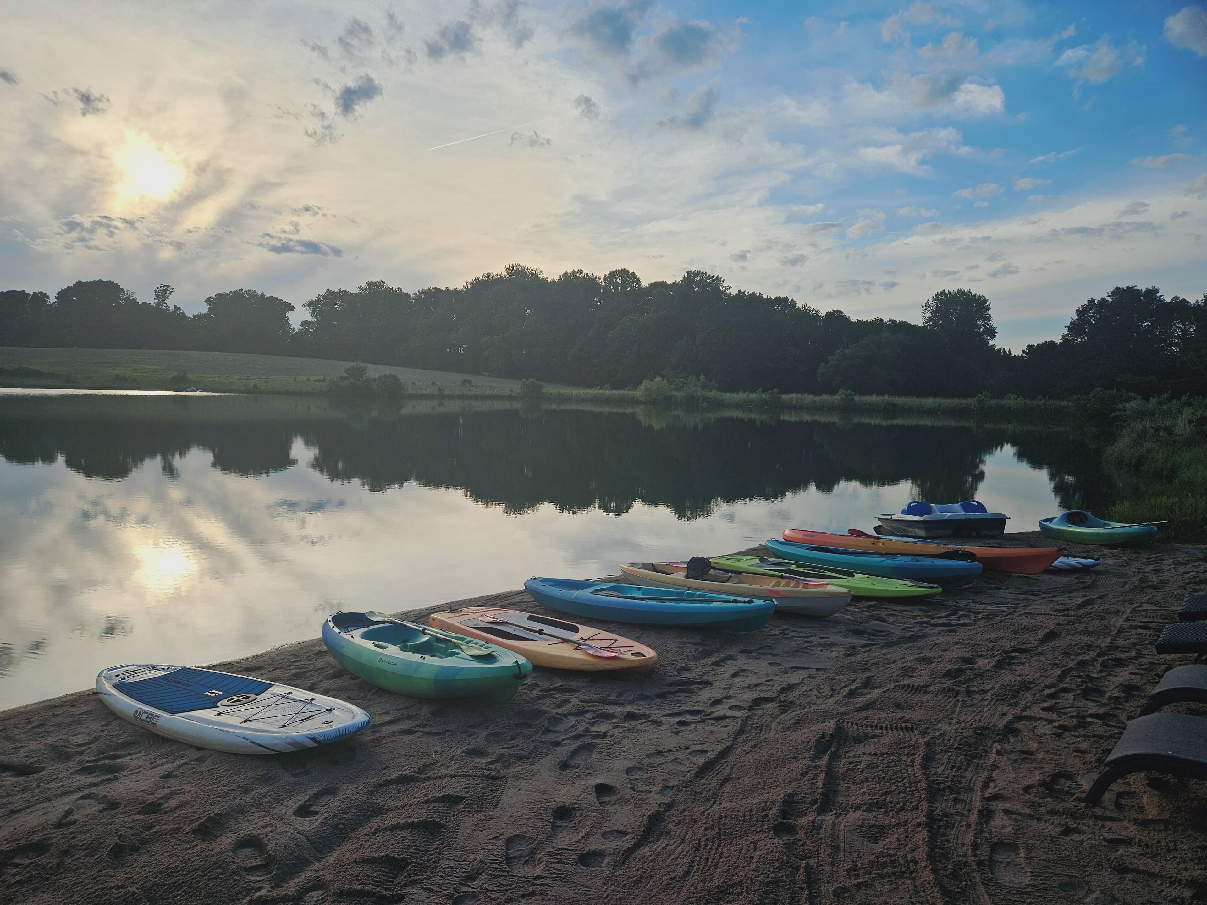 On the beach, sun loungers