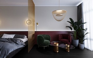 Quarto casal luxo, para não fumantes | Cofres nos quartos, escrivaninha, cortinas blackout
