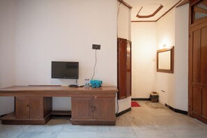 Family Room | Desk, laptop workspace, iron/ironing board