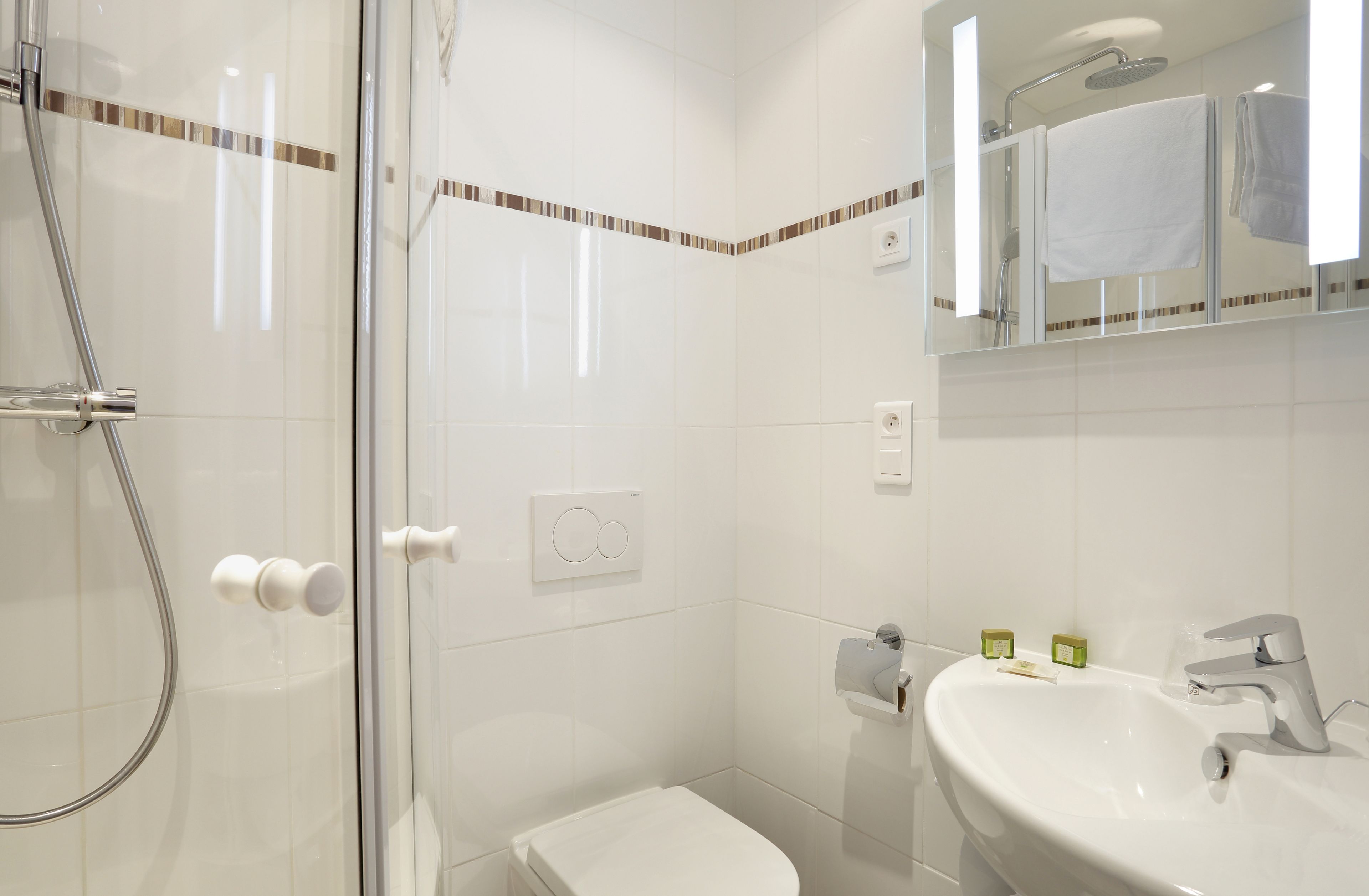 free toiletries, hair dryer, towels