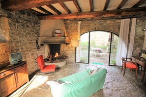 TV, fireplace