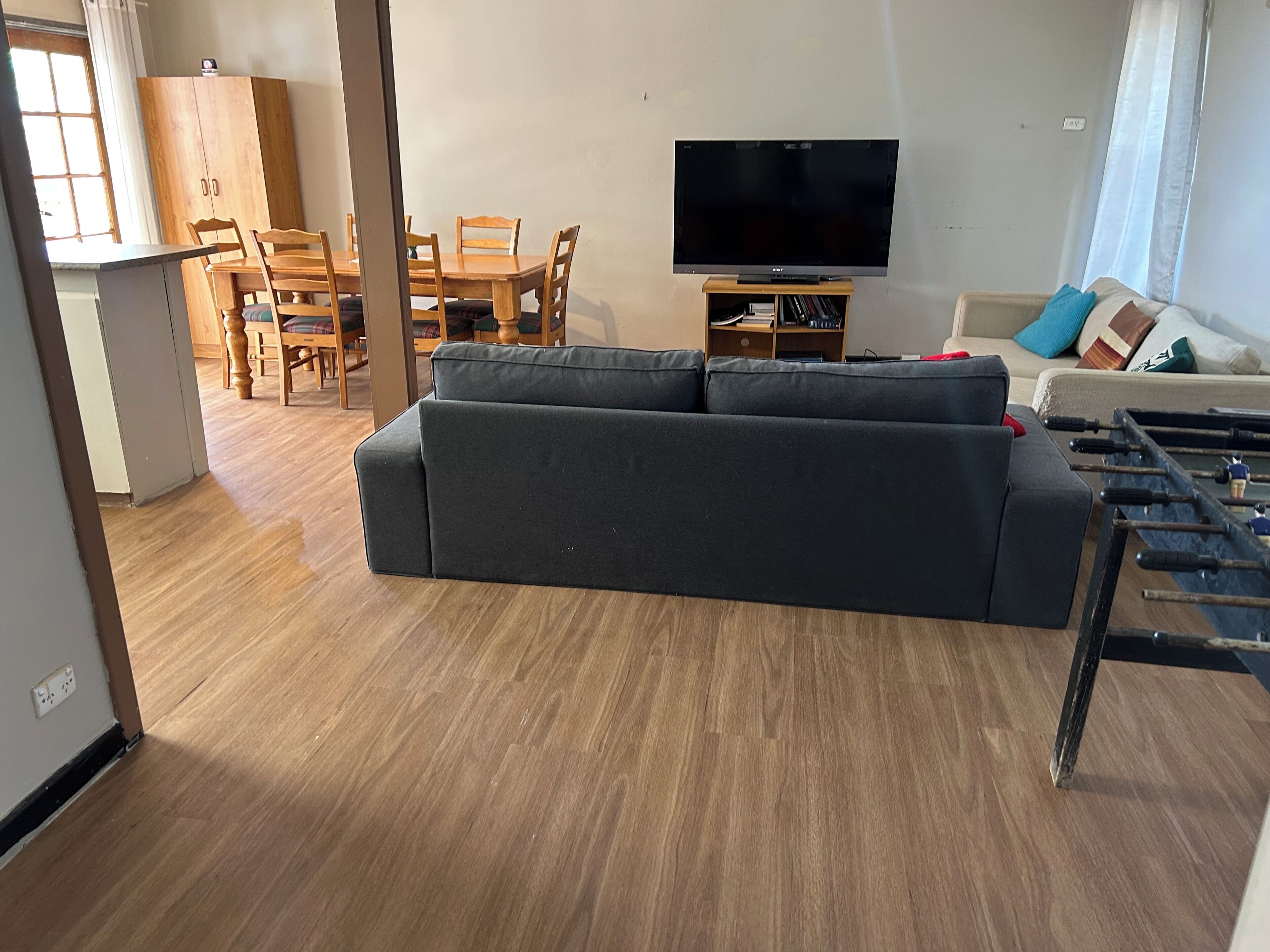 TV, foosball, video library