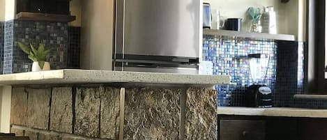 Frigorífico, microondas, horno y placa de cocina