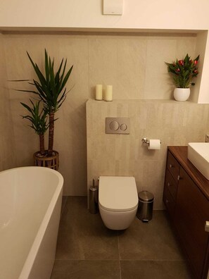 Combined shower/bathtub, hair dryer, towels - River View, Penthouse Apartment, Zone 2, Hammersmith, London, 2 Bedrooms  2 Bath (London)