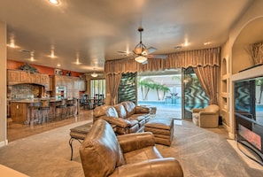 TV, fireplace, video games, DVD player