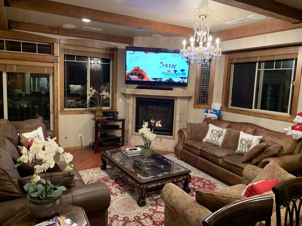 Televisión, chimenea, videojuegos y reproductor de DVD